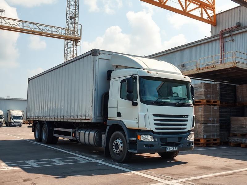 Cargo truck being loaded with commercial goods at a logistics dock